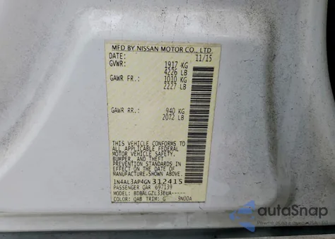 2016 Nissan Altima 2.5 z USA, uszkodzony, nr VIN 1N4AL3AP4GN312415